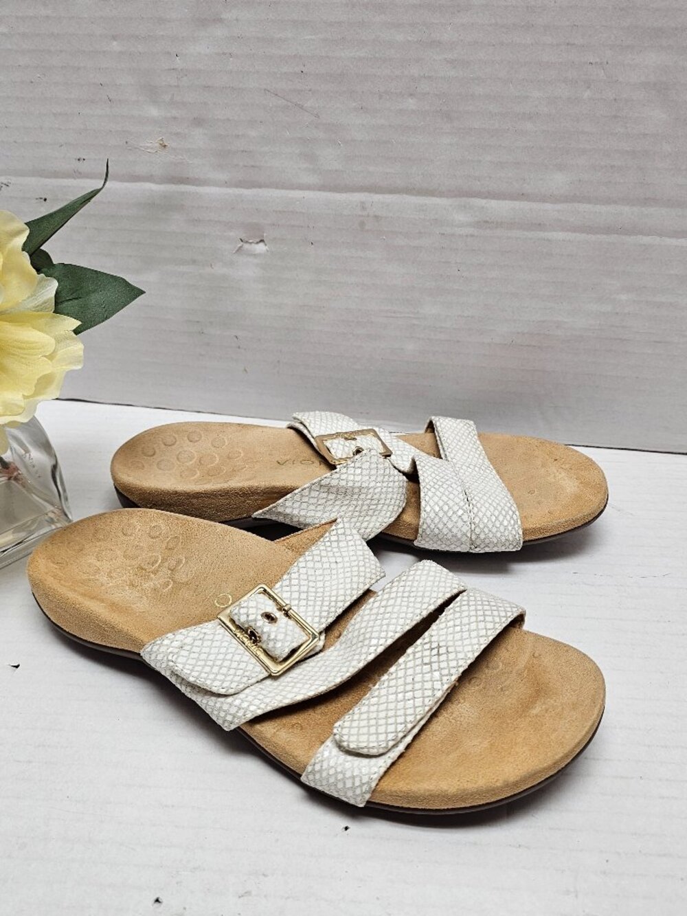 Vionic Skylar Women Slide Sandals Snakeskin Adjustable Straps Gold Buckle 9 41